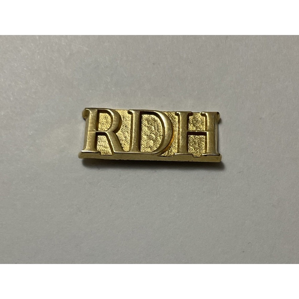 R D H Gold Tone Brooch Pinback Tie Tack RDH